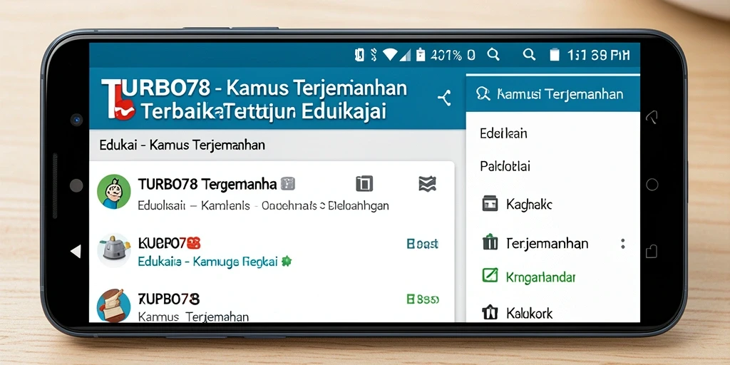Antarmuka sederhana TURBO78 yang memudahkan pengguna mencari terjemahan.